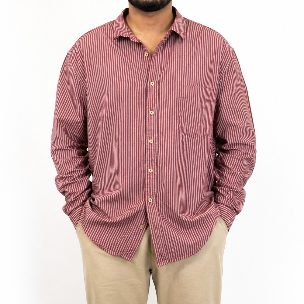 626 Blue Button-Down Shirt Men's Size 2XL Burgundy Striped Pattern Front Pocket